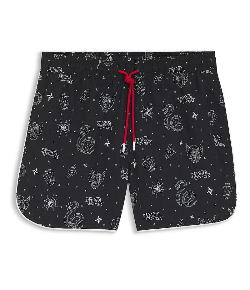 Hugo Boss Graphic Print 4.7#double; Inseam Drawstring Pull-On Swim Trunks
