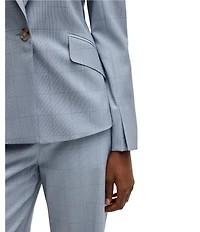 Hugo Boss Jia Woven Wool Windowpane Plaid Notch Lapel Long Sleeve Blazer