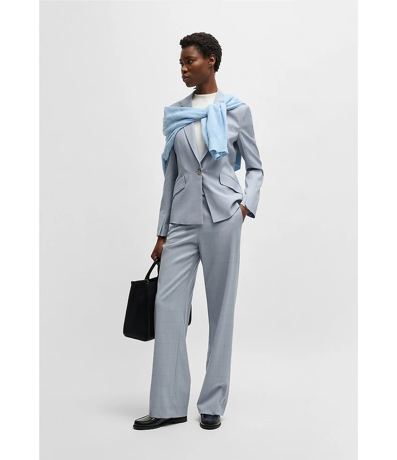 Hugo Boss Jia Woven Wool Windowpane Plaid Notch Lapel Long Sleeve Blazer