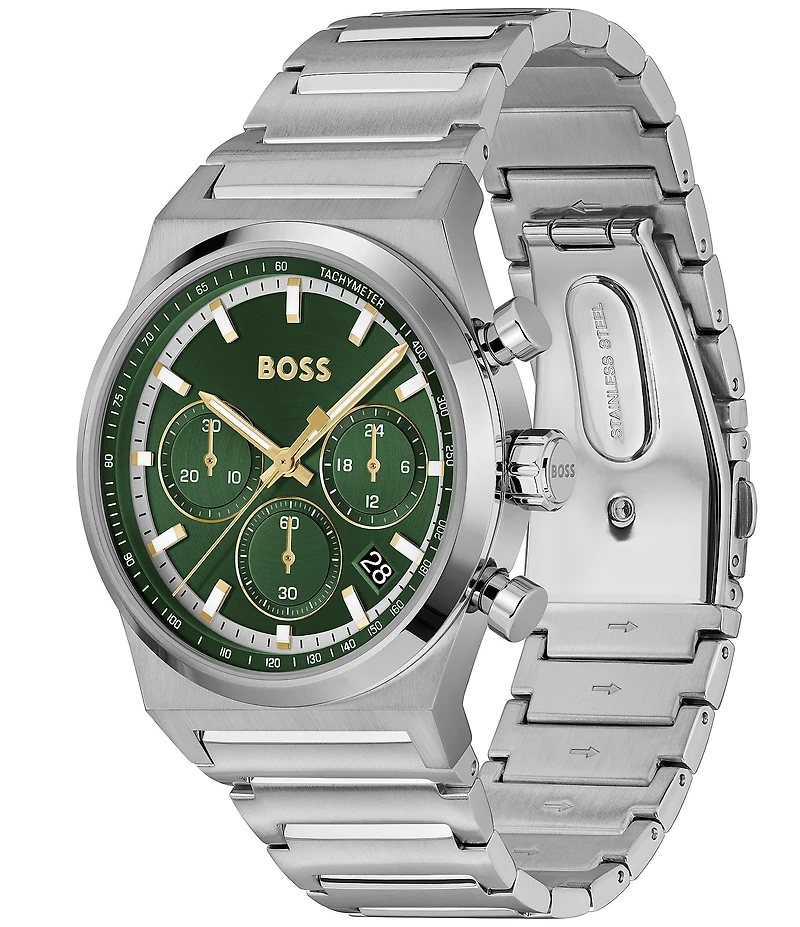 Hugo Boss Men's Candor Green Dial Quartz Chronograph Stainless Steel Bracelet Watch