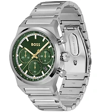 Hugo Boss Men's Candor Green Dial Quartz Chronograph Stainless Steel Bracelet Watch