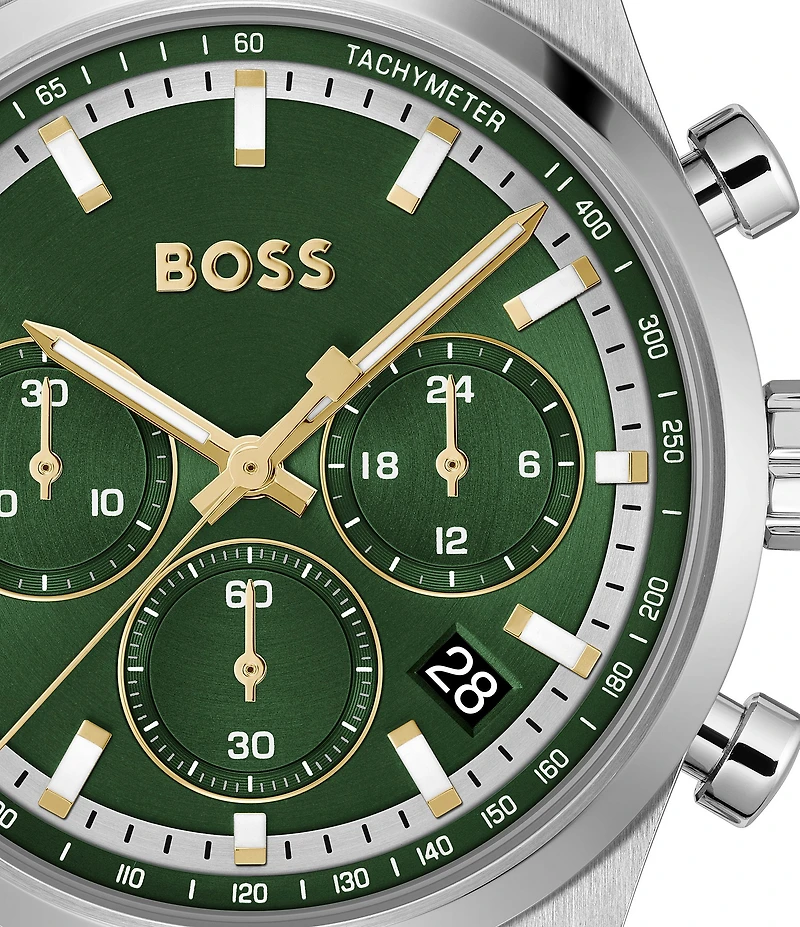 Hugo Boss Men's Candor Green Dial Quartz Chronograph Stainless Steel Bracelet Watch