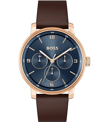 Hugo Boss Men's Contender Multifunction Brown Leather Strap Watch