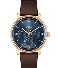 Hugo Boss Men's Contender Multifunction Brown Leather Strap Watch