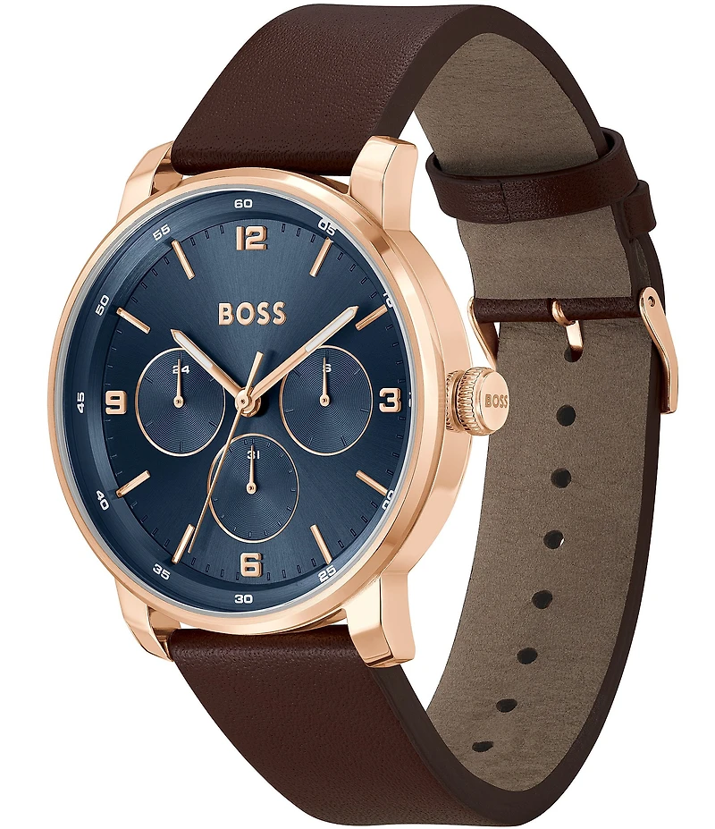 Hugo Boss Men's Contender Multifunction Brown Leather Strap Watch