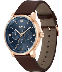 Hugo Boss Men's Contender Multifunction Brown Leather Strap Watch