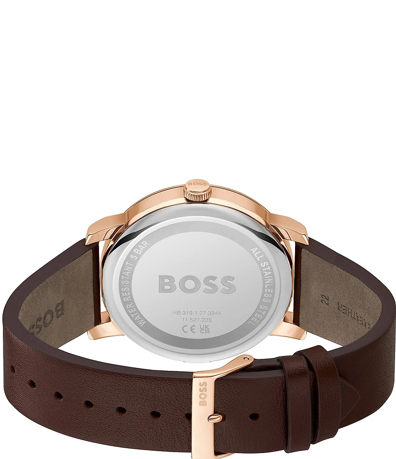 Hugo Boss Men's Contender Multifunction Brown Leather Strap Watch