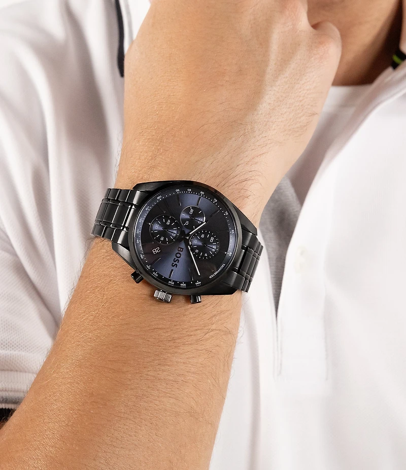 Hugo Boss Men's Grand Prix Quartz Chronograph Black Tone Stainless Steel Bracelet Watch