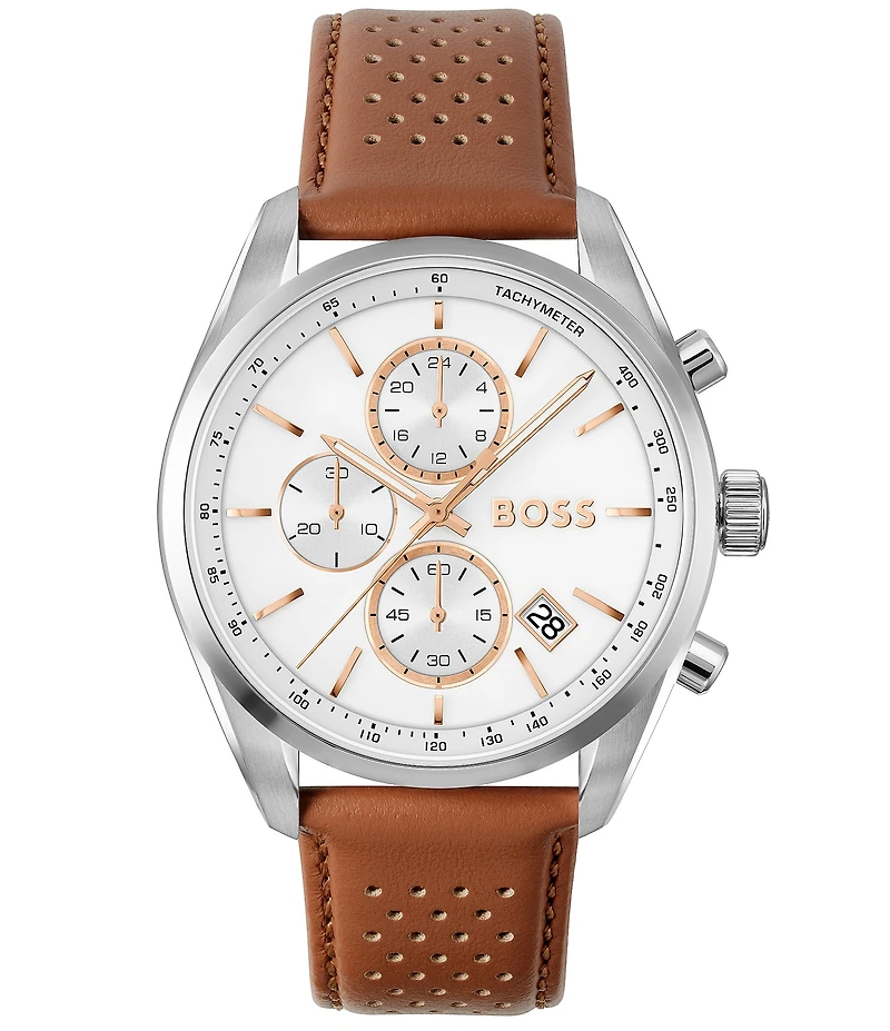 Hugo Boss Men's Grand Prix Quartz Chronograph Leather Strap Watch