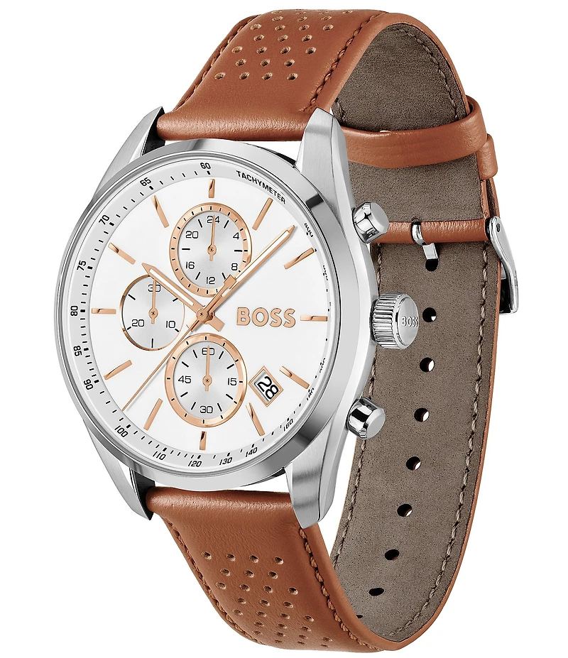 Hugo Boss Men's Grand Prix Quartz Chronograph Leather Strap Watch
