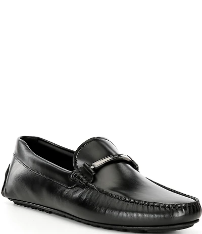 Hugo Boss Men's Noel Leather Bar Hardware Driver Loafers