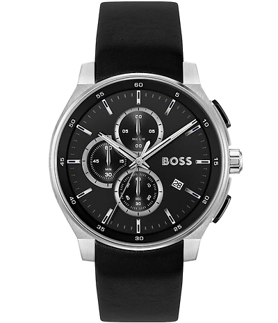 Hugo Boss Men's Peak 2.0 Quartz Chronograph Black Leather Strap Watch