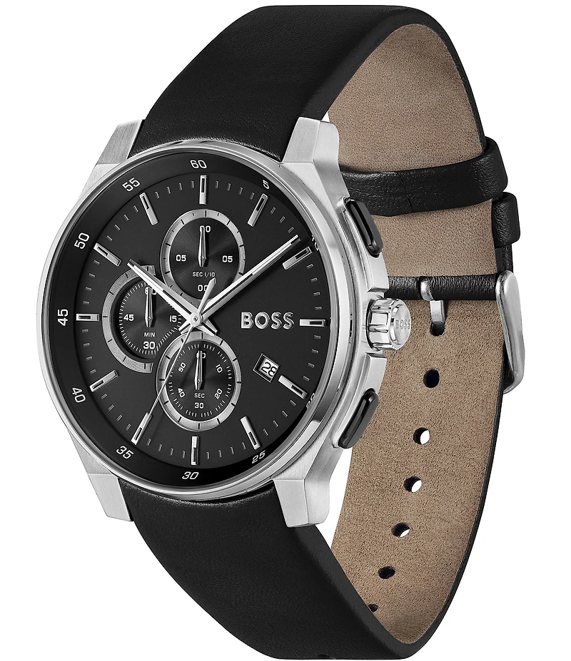 Hugo Boss Men's Peak 2.0 Quartz Chronograph Black Leather Strap Watch