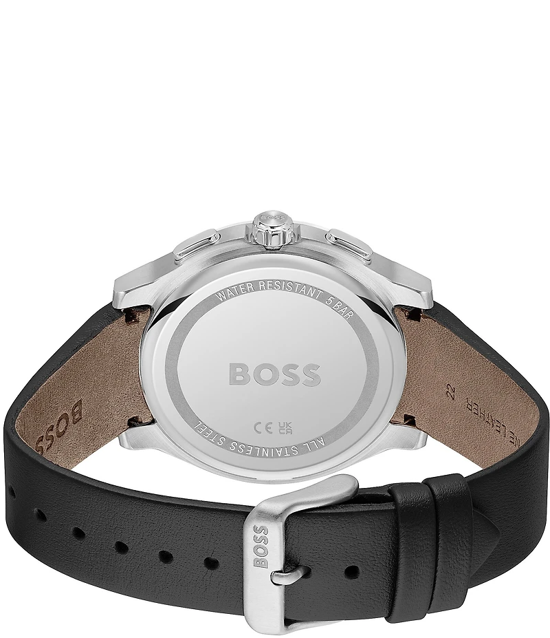 Hugo Boss Men's Peak 2.0 Quartz Chronograph Black Leather Strap Watch
