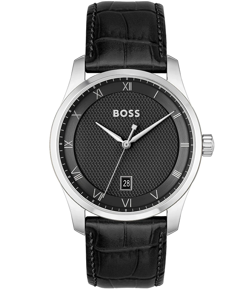 Hugo Boss Men's Principle Quartz Mechanical Automatic Leather Strap Watch