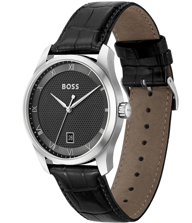 Hugo Boss Men's Principle Quartz Mechanical Automatic Leather Strap Watch