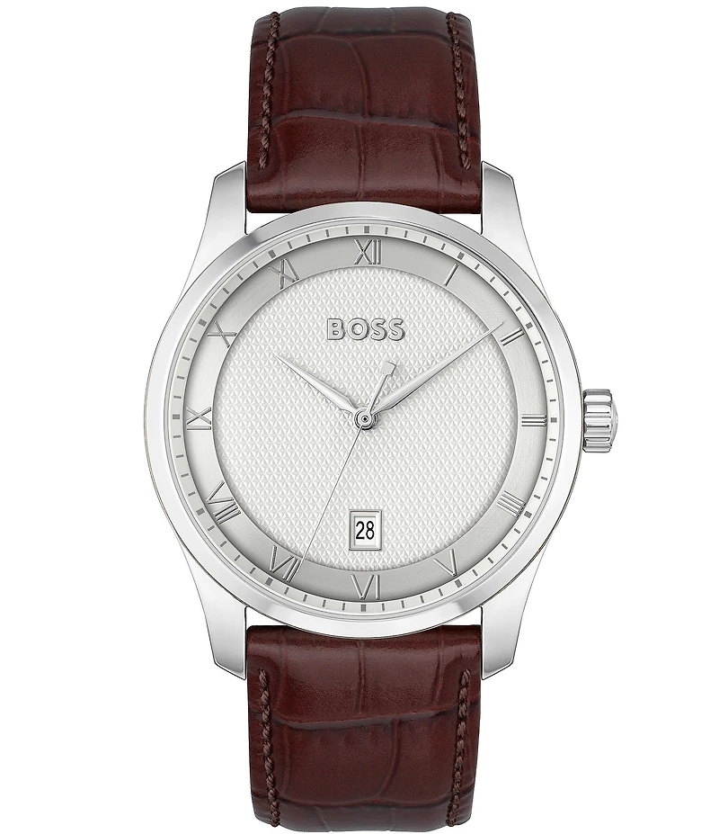 Hugo Boss Men's Principle Quartz Mechanical Automatic Leather Strap Watch