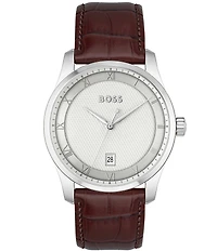 Hugo Boss Men's Principle Quartz Mechanical Automatic Leather Strap Watch
