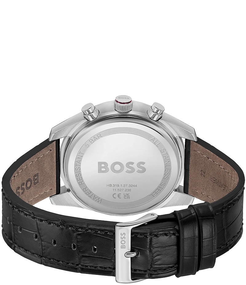 Hugo Boss Men's Skytraveller Quartz Chronograph Burgundy Dial Black Leather Strap Watch