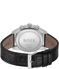Hugo Boss Men's Skytraveller Quartz Chronograph Burgundy Dial Black Leather Strap Watch