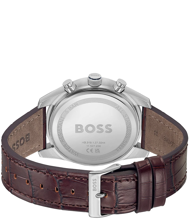 Hugo Boss Men's Skytraveller Quartz Chronograph Burgundy Dial Black Leather Strap Watch