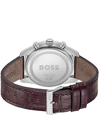 Hugo Boss Men's Skytraveller Quartz Chronograph Burgundy Dial Black Leather Strap Watch