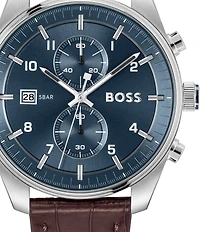 Hugo Boss Men's Skytraveller Quartz Chronograph Burgundy Dial Black Leather Strap Watch