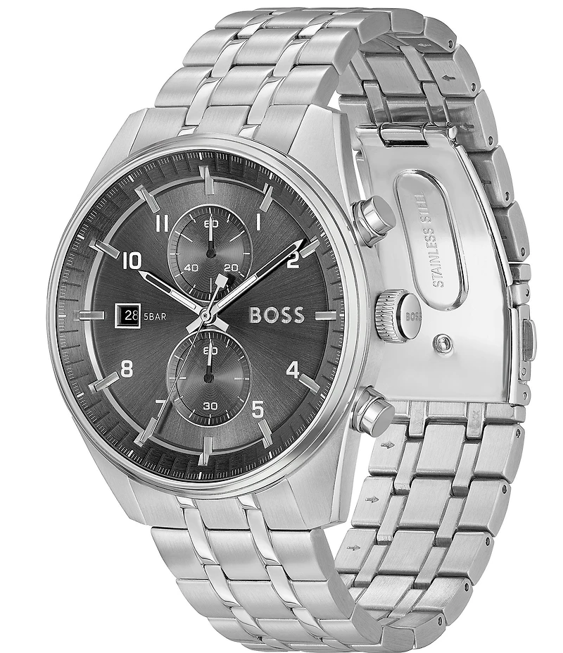 Hugo Boss Men's Skytraveller Quartz Chronograph Solid Tone Stainless Steel Bracelet Watch