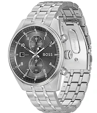 Hugo Boss Men's Skytraveller Quartz Chronograph Solid Tone Stainless Steel Bracelet Watch