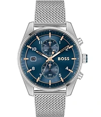 Hugo Boss Men's Skytraveller Quartz Chronograph Stainless Steel Mesh Bracelet Watch