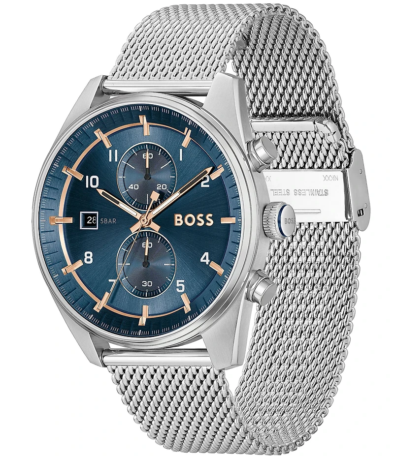 Hugo Boss Men's Skytraveller Quartz Chronograph Stainless Steel Mesh Bracelet Watch