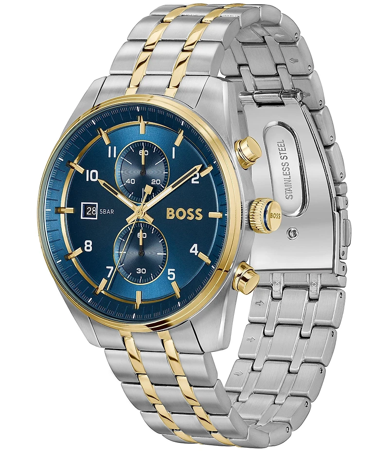 Hugo Boss Men's Skytraveller Quartz Chronograph Two Tone Stainless Steel Bracelet Watch