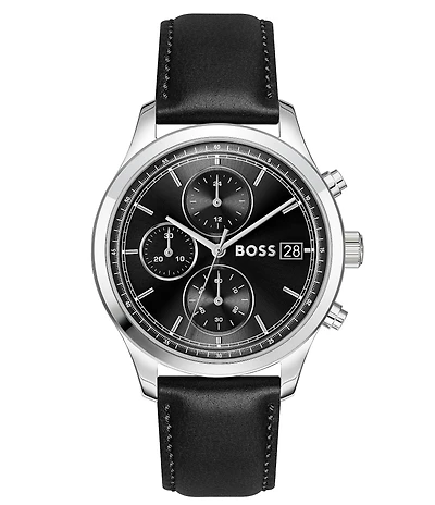 Hugo Boss Men's Stratus 41mm Quartz Chronograph Leather Strap Watch