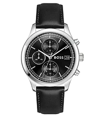 Hugo Boss Men's Stratus 41mm Quartz Chronograph Leather Strap Watch