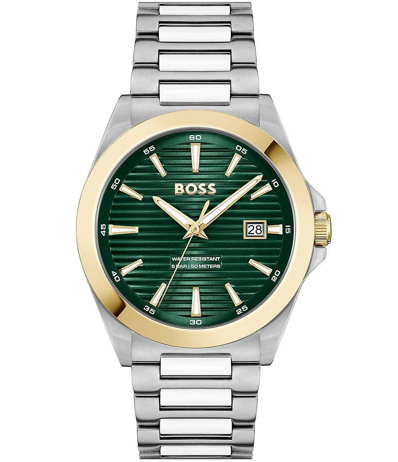 Hugo Boss Men's Strike Quartz Mechanical Automatic Green Dial Stainless Steel Bracelet Watch
