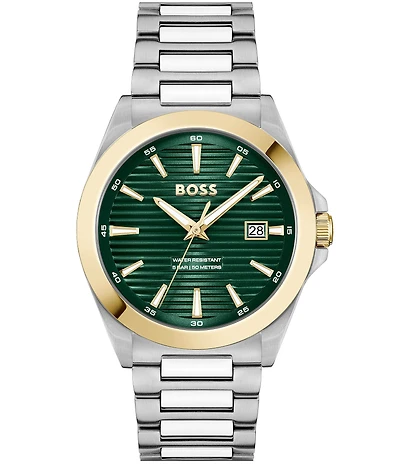 Hugo Boss Men's Strike Quartz Mechanical Automatic Green Dial Stainless Steel Bracelet Watch