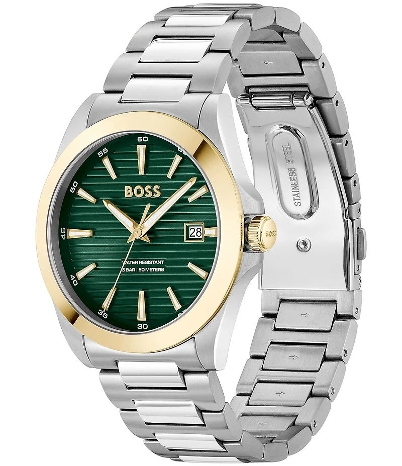Hugo Boss Men's Strike Quartz Mechanical Automatic Green Dial Stainless Steel Bracelet Watch