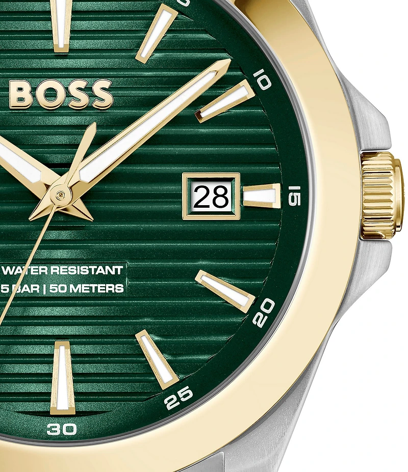 Hugo Boss Men's Strike Quartz Mechanical Automatic Green Dial Stainless Steel Bracelet Watch