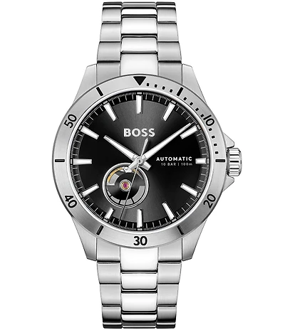 Hugo Boss Men's Trooper Mechanic Automatic Black Dial Stainless Steel Bracelet Watch