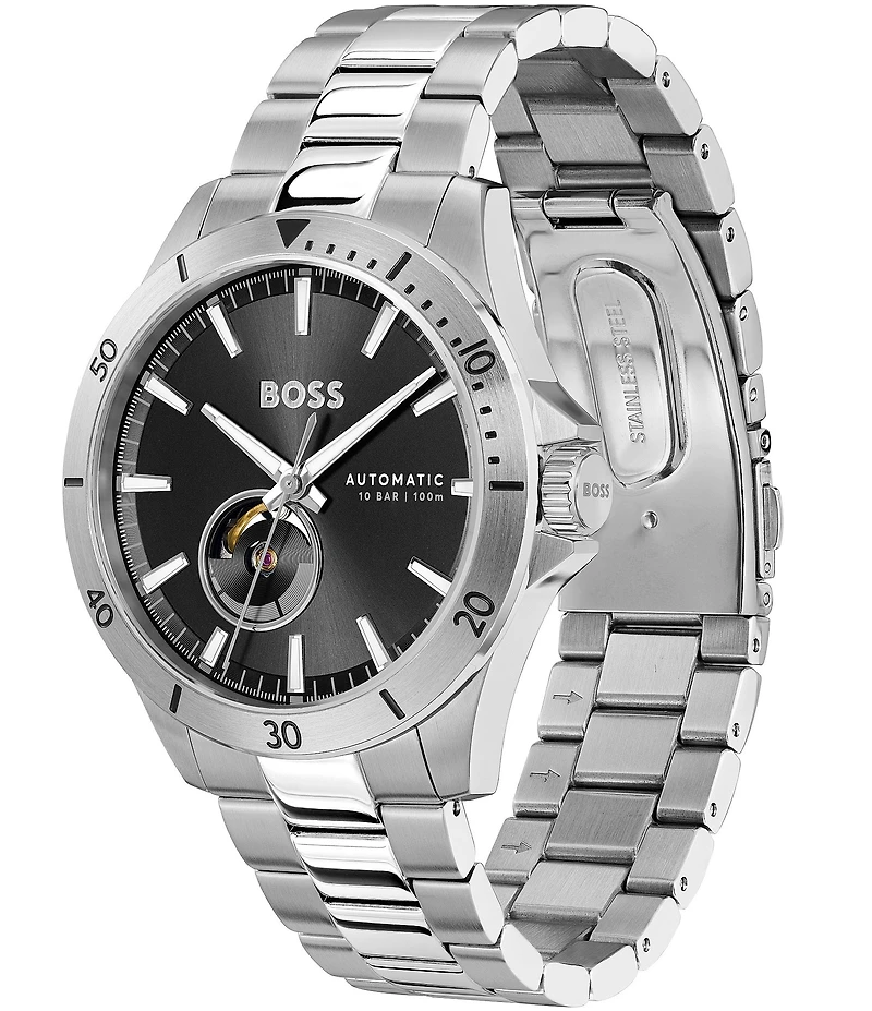 Hugo Boss Men's Trooper Mechanic Automatic Black Dial Stainless Steel Bracelet Watch