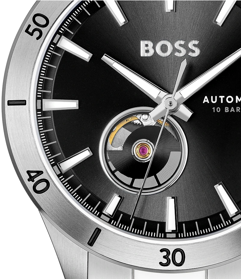Hugo Boss Men's Trooper Mechanic Automatic Black Dial Stainless Steel Bracelet Watch