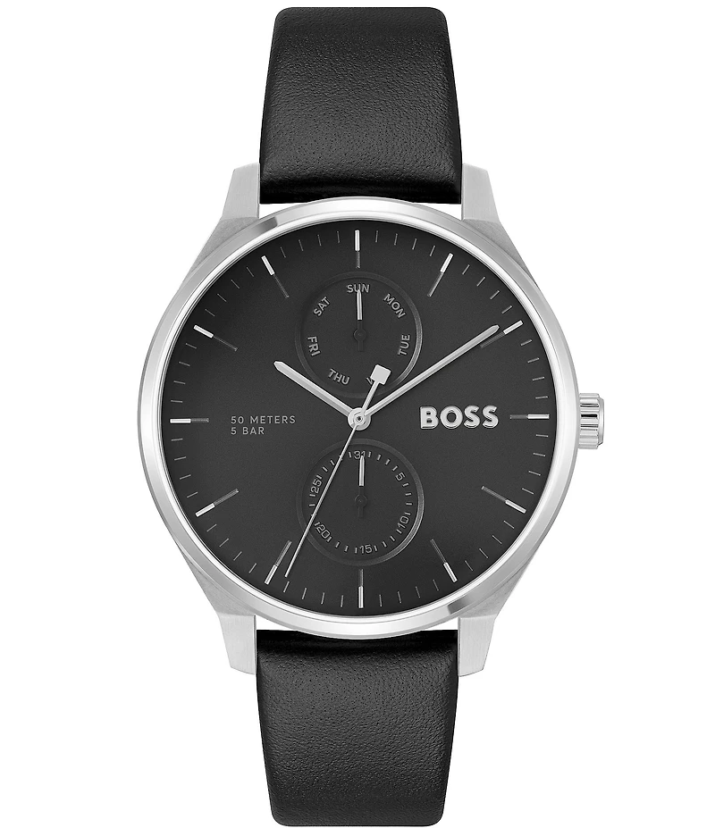 Hugo Boss Men's Tyler Multifunction Black Leather Strap Watch