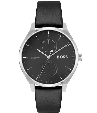 Hugo Boss Men's Tyler Multifunction Black Leather Strap Watch