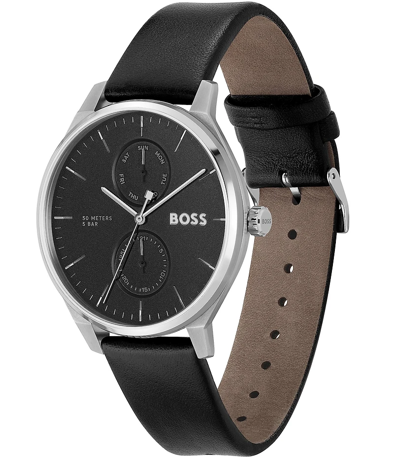 Hugo Boss Men's Tyler Multifunction Black Leather Strap Watch