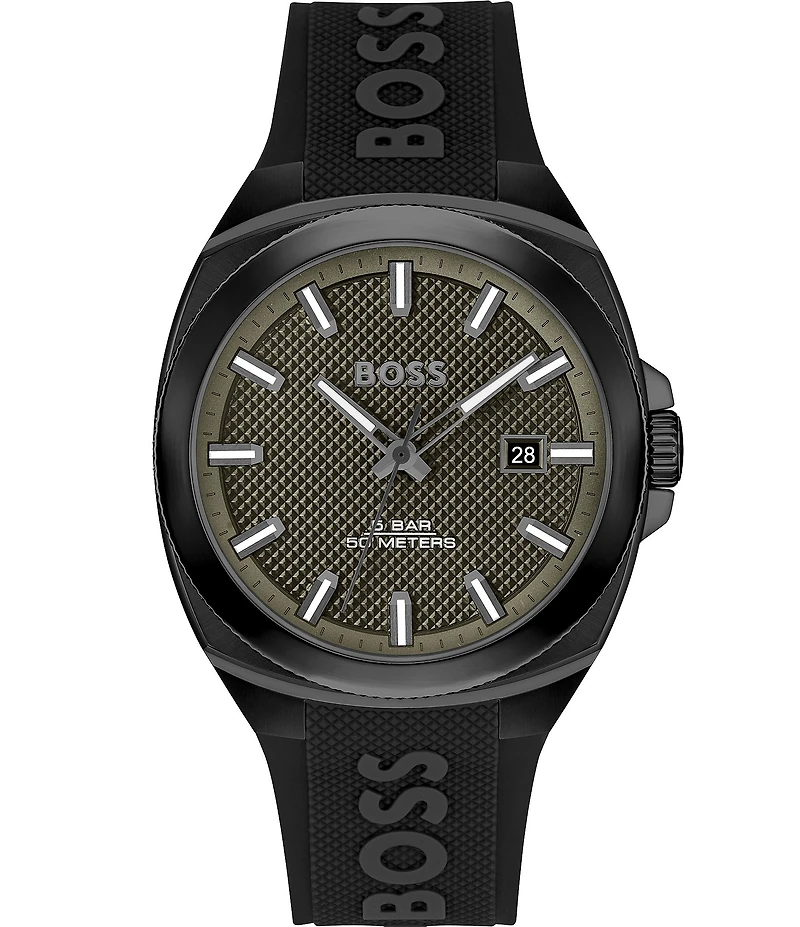 Hugo Boss Men's Walker Quartz Mechanical Automatic Black Silicone Strap Watch