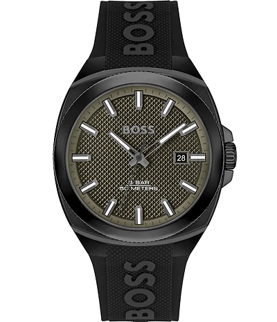 Hugo Boss Men's Walker Quartz Mechanical Automatic Black Silicone Strap Watch