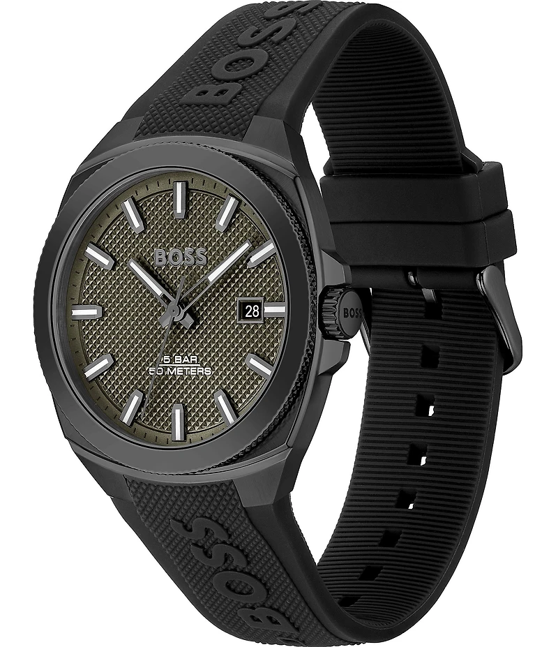 Hugo Boss Men's Walker Quartz Mechanical Automatic Black Silicone Strap Watch