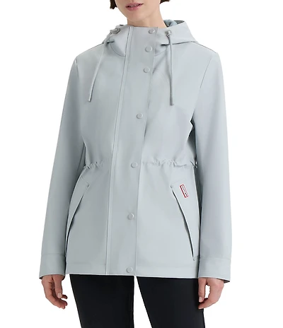 Hunter Abbey Short Rubberized Hooded Snap Front Waterproof Rain Jacket