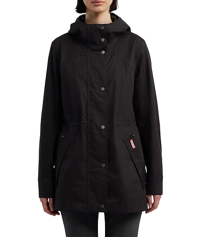 Hunter Adela Cotton Canvas Hooded Neck Adjustable Waist 2-Way Zip Front Rain Jacket