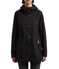 Hunter Adela Cotton Canvas Hooded Neck Adjustable Waist 2-Way Zip Front Rain Jacket